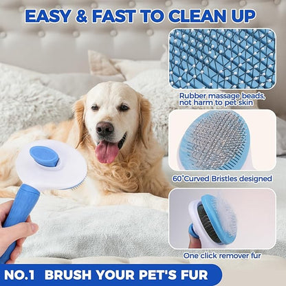 PAWCHIE Bath Grooming Kit for Pets, 9 PCS Hair Brush Set with Towel,Washing Gloves,Bath Brush and Adjustable Handle Shampoo Brush & Scrubber for Short Long Haired Dogs and Cats,Dog Bath Supplies,Blue