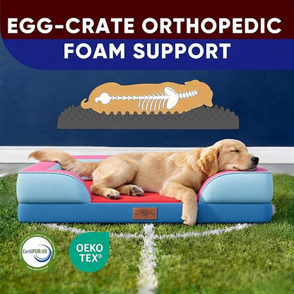 Comfort Expression Orthopedic Dog Bed for Extra Large Dogs 42x30 Inch, Waterproof Egg Crate Foam XL Pet Bed with Removable Bolsters, Dog Couch with Washable Cover & Non-Slip Bottom, Atlanta