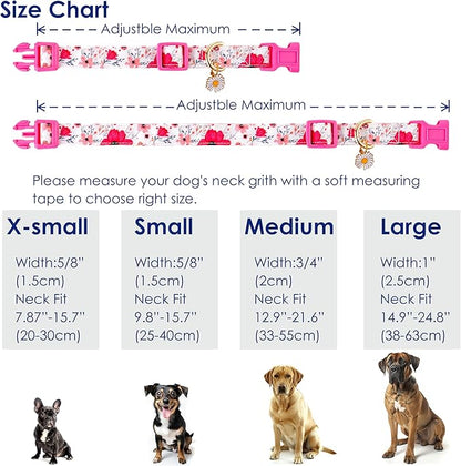 Cotton Dog Collar Light Pink Flower Pattern for Boys and Girls Cute Dog Collars Summer Fall Gift Adjustable for Small to Medium Breed Dogs (S)
