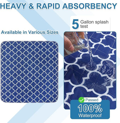 OUTCREATOR® Washable Bed Pads 34" x 36" (Pack of 4), Incontinence Mattress Protector, Anti-Slip Waterproof Underpads for Adults Kids Elderly Pets,Heavy Absorbency & Reusable Bedwetting Pads(Dark Blue)