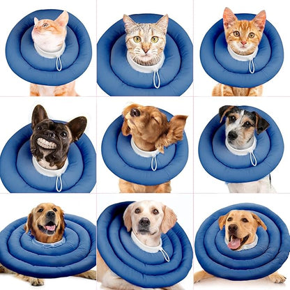 IDOMIK Dog Recovery Collar, Waterproof Soft Dog Cone After Surgery, Comfy Protective Elizabethan Collar Alternative for Dogs Cats, Adjustable Pet Neck Donut Cone Anti-Licking Biting Wounds,Navy,M