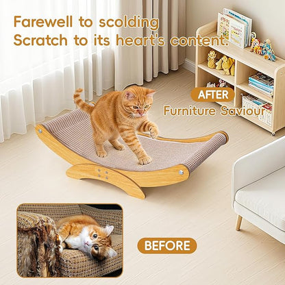 Cat Scratcher Bed for Indoor Cats - 23.6" Large Natural Sisal Cat Scratching Board, Wood Frame Scratch Pad, Modern Cats Lounger/Hammock, Easy Assembly Furniture