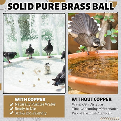 4 Pcs Bird Bath Copper Disk Balls, Spherical Design Purity Disk for Maximum Surface Contact, Natural Water Purification, Universal Fit Outdoor Birdbaths, All Season Use(Brass,20 mm)