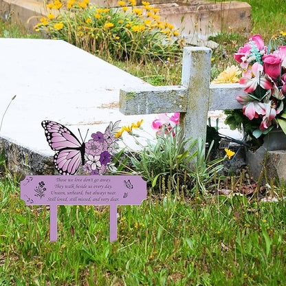 Grave Decorations for Cemetery Memorial, Metal Memorial Garden Stakes for Loss of Mother Father Loved Ones, Purple Plaques Markers for Cemetery Humans Outdoor Yard