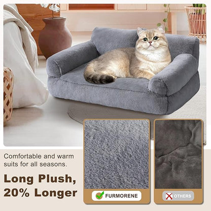 Cat Beds for Indoor Cats, Cat Couch Bed, Cute Cats Sofas for Pets, Small Dog Sofas & Chairs with Removable Washable Cover, Plush Soft Pet Furniture for 10lbs Small Dogs & Cats(Light Grey)