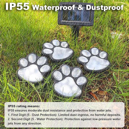 Animal Paw Print Solar Lights Outdoor Garden Decor, 8 Pack Paw Print Lights with Cord, IP55 Waterproof Yard Pathway Decor Light, Cold White Color Light, New Home Birthday Christmas Gift