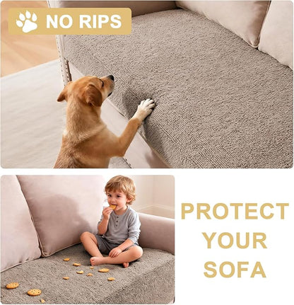 H.VERSAILTEX Non Slip Pet Couch Cover Chenille Dog Bed Protector Thick Soft Sofa Slipcover Pet Friendly Washable Couch Cushion Covers for Pets (30" x 70", Taupe)