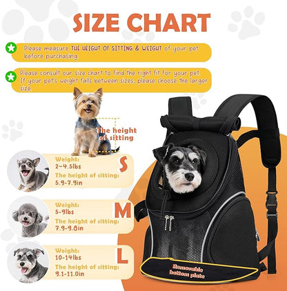 WOYYHO Pet Dog Carrier Backpack with Top and Side Windows, Small Dog Front Backpack Ventilated Mesh Dog Back Pack with Safety Belt for Travel Hiking Outdoor Adventures (Size S: 2-4.5 lbs, Black 2.0)