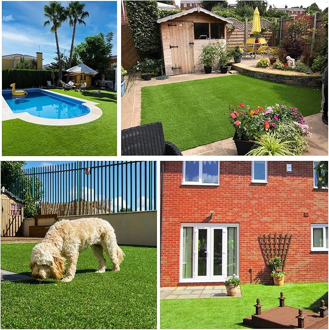 Artificial Grass Rug Outdoor Indoor 5FTX28FT Fake Grass Carpet Green Synthetic Grass Pet Turf Realistic Faux Grass Rug with Drain Holes for Garden Lawn Landscape Balcony Home Decor Patio
