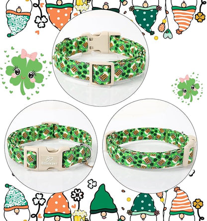 St Patricks Day Dog Collar for Large Dogs - Green Beer Shamrock Dog Collars for Boys&Girls Dogs, Adjustable Irish Clover Puppy Collar with Quick Release Buckle L