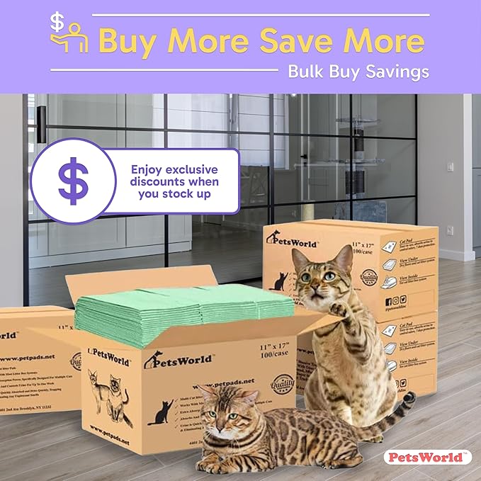 PetsWorld Universal Fit Multi-Cat Pad Refills for Litter Box, Fresh Scented, Ultra-Absorbent, Odor Control, Pack of 50