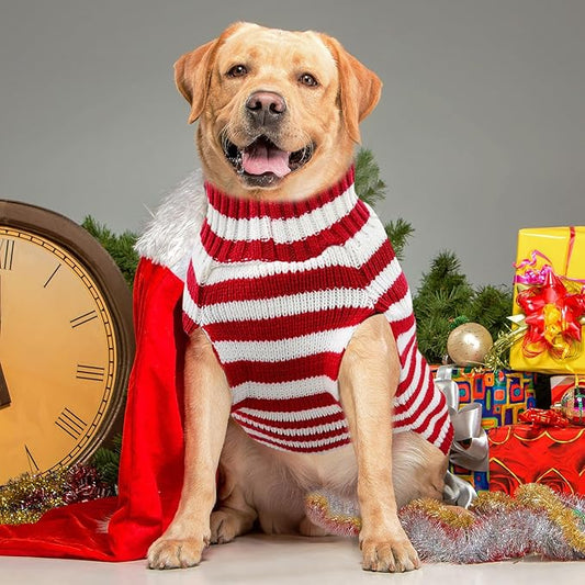 Dog Christmas Sweater Xmas Pet Clothes Cute Striped Santa Claus Costume Holiday Puppy Cat Jumpers Outfits New Year Gifts for Small Medium Large Dogs (XL, Red White Stripe Santa Claus)