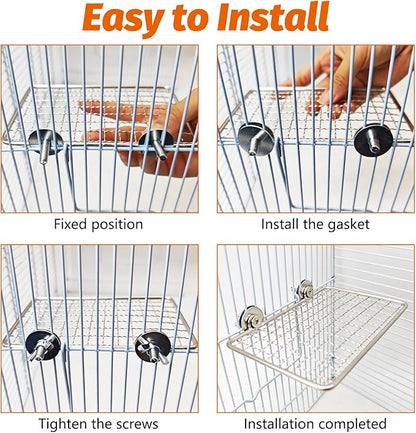 BNOSDM Bird Perch Platform 2 Pcs Stainless Steel Grid Parrot Perches Stand Shelf Parrots Platform Perch Small Birds Cage Accessories for Parakeets, Budgies, Conures, Cockatiels, Lovebirds (S)