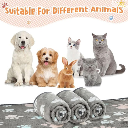 Tatuo 4 Pcs Dog Blanket for Pet Cat Blankets Indoor Puppy Teething Stuff Toys Paw Print Fleece Soft Blanket Sleep Mat for Guinea Pig Cage(Dark Gray,X-Large(41 x 30 Inch),Square)
