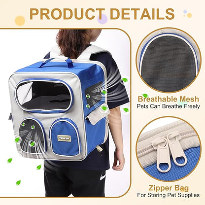 Pet Backpack Carrier, Portable and Ventilated, Nylon Dogs Cats and Small Animals Travel Bag 14.96", (Dark Blue, 1 Pcs), Intended for Hiking/Camping/Traveling