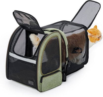 Petsfit Cat Backpack Carrier,Dog Carrier Backpacks Expandable with Great Ventilation Foldable Puppy Backpack Carrier for Travel, Hiking,Green
