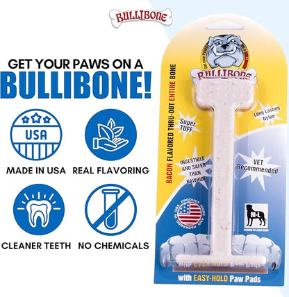 Bullibone Nylon Dog Chew Toy for Aggressive Chewers - Dental Hygiene Bone with Bacon Flavor, Durable Tough Chew Toys for Extra Large Dogs, Indestructible Dog Bone - 3 Pack