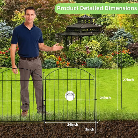 Decorative Garden Fence 24in (H) x10ft (L), 5 Pack No Dig Fence Animal Barrier for Dog, Arched Flower Bed Edging, Wire Border Panel Fencing for Yard Patio Outdoor Decor