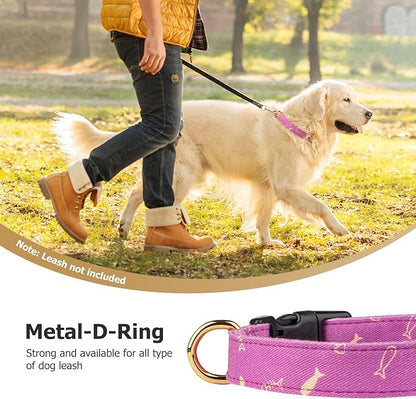 Cotton Handmade Dog Collar Cute and Distinctive Patterns Purple Fish with Pendant for Girl Boy Dogs Collars L