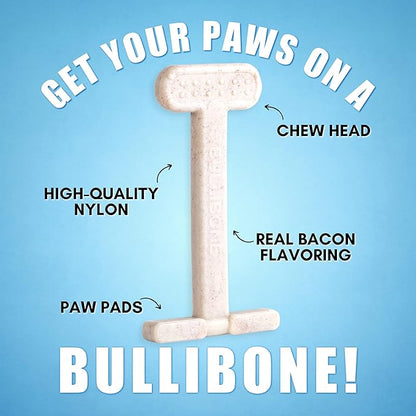 Bullibone Nylon Dog Chew Toy for Aggressive Chewers - Dental Hygiene Bone with Bacon Flavor, Durable Tough Chew Toys for Extra Large Dogs, Indestructible Dog Bone - 3 Pack
