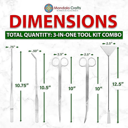 Mandala Crafts Stainless Steel Aquascaping Tools Kit – Aquarium Plant Tools with Tweezers, Spatula, and Scissors for Fish Tanks, Hospital Tanks, Goldfish Bowls, Aquariums, and Terrariums