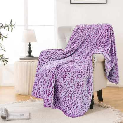 Bnuitland Purple Leopard Print Flannel Throw Blanket, 300 GSM Double Sided Fuzzy Fluffy for Bed Sofa Couch Travel, Super Soft Lightweight Cheetah Print Blanket for Adults and Kids, 50×40 inch