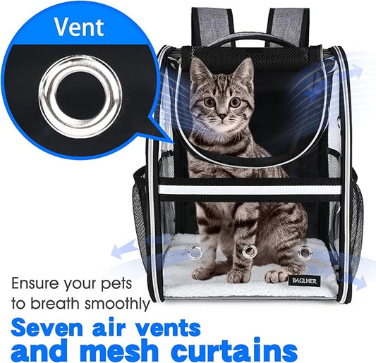 BAGLHER Cat Carrier Backpack, Airline Approved Pet Travel Carrier with Fleece Pad for Puppy and Small Animals