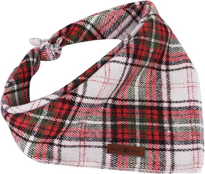 Lionet Paws Christmas Dog Bandana Washable Cotton Handkerchief Scarf Triangle Red Green Plaid Grey Dog Bandanas for Small Medium Large Dogs Girl Boy