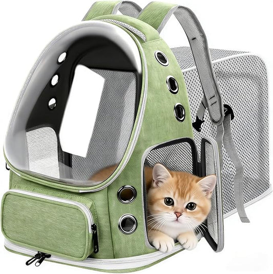 Expandable Cat Backpack Carrier, Breathable Cat Bubble Backpack for Kitty & Small Dog up to 18lbs, Large Space Cat Carrier Backpack, Foldable Airline Approved Carrier for Travel (Green)