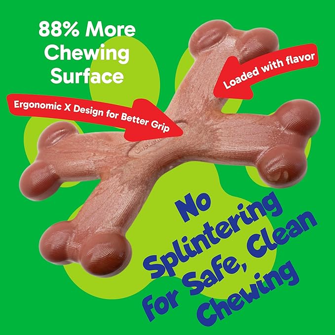 Chew’EMS X Bone Dog Chew Toy for Aggressive Chewers – Long-Lasting Salmon Flavor Nylon Bone – Durable, Rawhide-Free Dental Toy - Giant Size – Made in USA