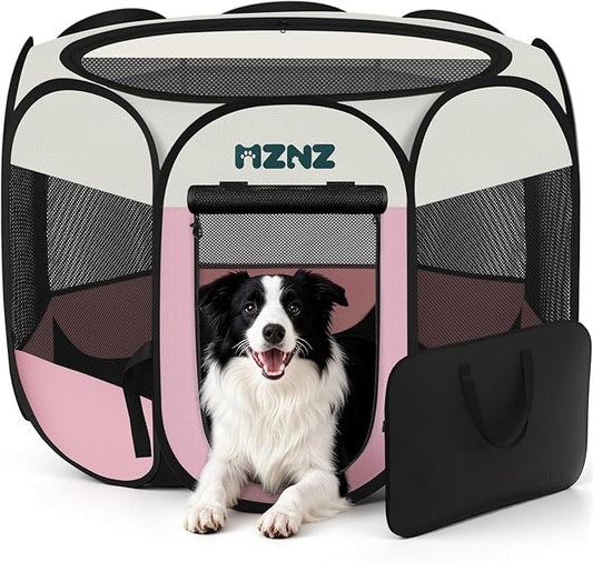 Dog Playpen, Portable Puppy Pet Crate Indoors for Small/Medium/Large Dogs Cats Rabbits, Foldable Dog Cage Enclosure for Outdoor, Pop Up Dogs Tent Kennel with Carrying Case, Pink