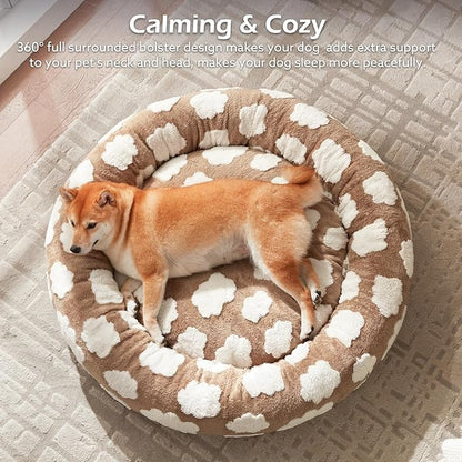 JOEJOY Donut Dog Bed Medium Size Dog, Cute Round Calming Pet Bed with Removable Washable Cover, Orthopedic Puppy Bed with Jacquard Shaggy Plush & Non Skid Bottom
