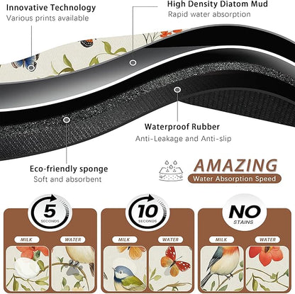 Butterfly Bird Dog Food Mat for Floors,Vintage Nature Absorbent Pet Food and Water Bowl Mats,Non-Slip Pet Feeding Mat,Pet Supplies 16" x 24"