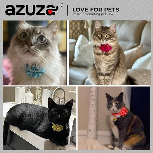 azuza 2 Pack Cat Collar Floral with Bell and Removable Flower Bowtie Breakaway Adjustable Velvet Fabric Cat Collar for Pets and Daily Decoration，Hot Pink & Purple