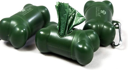 Lillian Ruff Dog Waste Bag Dispenser with Leash Clip Disposable Bag Holder for Pet Waste - 15 Leak Proof Unscented Poop Bags Included-3 Pc Pack Green
