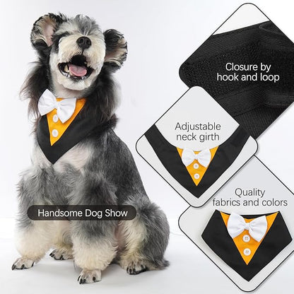 FUAMEY Dog Tuxedo Halloween for Large Dogs,Dog Formal Suit Dogs Attire Pet Bow Tie Puppy Party Costumes Cat Tux Outfits Pets Bandana Cosplay Adjustable Bowties Thanksgiving Halloween L