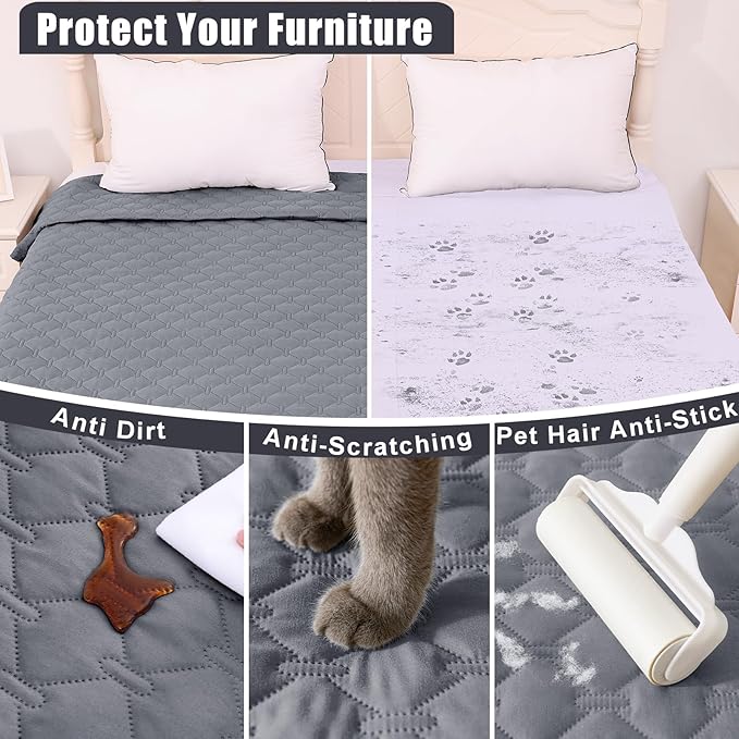 Smiry Waterproof Dog Bed Cover Blanket, Soft Reversible Pet Blanket, Washable Leakproof Cats Dogs Couch Cover for Sofa, Couch, Furniture (82x102 Inch, Grey/Dark Grey)