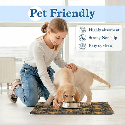 Grunge Boho Pet Feeding Mat for Floors–Christmas Stocking Absorbent Quick Dry Dog Cat Bowl Mat for Food and Water, Non Slip Waterproof Base, Mess-Free Feeding Accessories 12"x20"