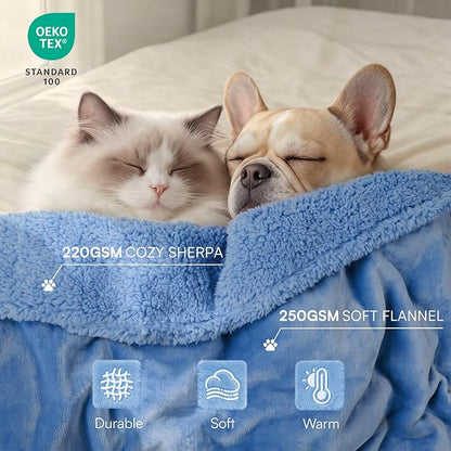 Luciphia Waterproof Pet Blanket, Liquid Pee Proof Dog Blanket for Sofa Bed Couch, Reversible Sherpa Fleece Furniture Protector Cover for Small Medium Large Dogs Cats, Navy Blue Medium（57" x 40"）
