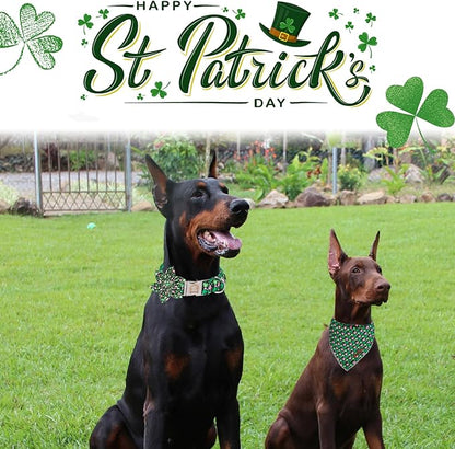 MR. CHUBBYFACE St.Patrick's Clover Dog Collar with Flower, Pink Green Clovers Shamrock Adjustable Dog Collar, Cute St.Patrick's Collar for Small Medium Large Dogs