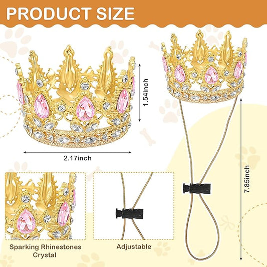 Abbylike Pet Rhinestone King Crown, Queen Crown for Birthday New Year Costume for Small Dog Cat Cosplay Party Accessories Adoption Celebration Wedding Birthday Photos Prop Costume(Pink,Small)