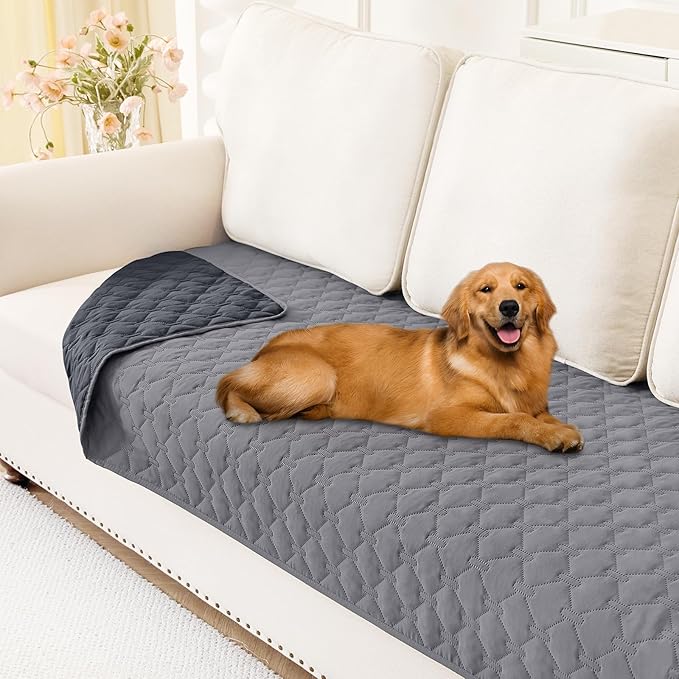 Smiry Waterproof Dog Bed Cover Blanket, Soft Reversible Pet Blanket, Washable Leakproof Cats Dogs Couch Cover for Sofa, Couch, Furniture (30x70 Inch, Grey/Dark Grey)