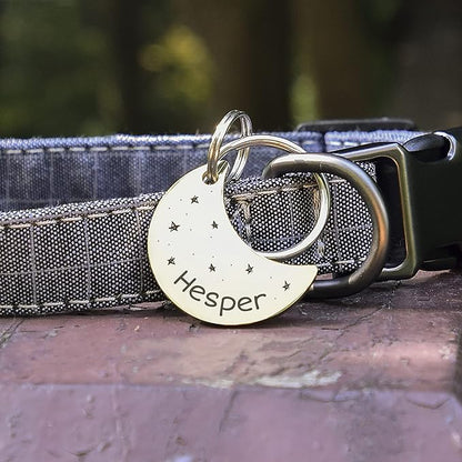 Anavia Small Size Dog Cat ID Tags, Small/XS Personalized Color Plated Stainless Steel Puppy Kitten Name Tags, Customized Engraved Nameplate Pet Collar Tag (Gold, Moon)