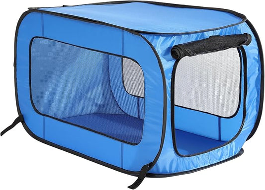 Beatrice Home Fashions Portable, Collapsible, Pop Up Kennel Travel Cat and Dog Crate, 36" L x 22" W x 22" H, Blue