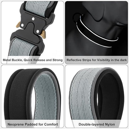 Plutus Pet Tactical Dog Collar, Reflective, Adjustable Heavy Duty Dog Collar, Soft Padded and Comfortable, for Small Medium and Large Dogs (Gray, S)