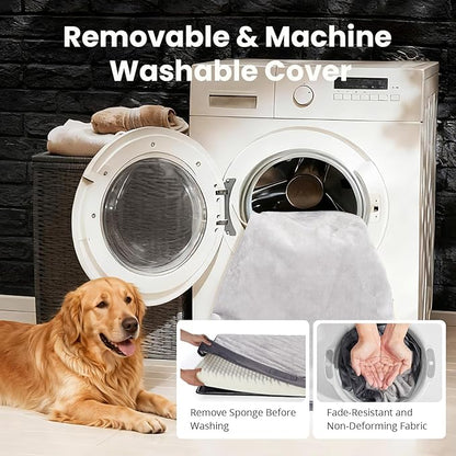 OhGeni Orthopedic Waterproof Dog Bed for Medium Large Dogs, Machine-Washable Removable Cover in Easy-Clean Fabric, High Density Foam & Easy-Carry Handle, Suitable for Crate, 35 inch (Gray)