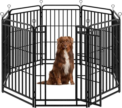 Heavy Duty Dog Playpen: 8 Steel Panels 47" Height, Square Steel Pipe with Reinforced Crossbars, 18FT 25 Sq.ft Portable Fence for Yard RV Camping, Snowy Black