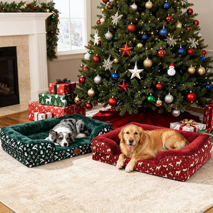 Comfort Expression Orthopedic Dog Bed for Extra Large Dogs 42x30 Inch, Waterproof Egg Crate Foam XL Pet Bed, Gifts for Christmas, Dog Couch with Washable Cover & Non-Slip Bottom, Christmas Green