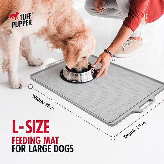 Tuff Pupper 28x20 Large Dog Feeding Mat for Food and Water | Dog Food Mats for Floors | Waterproof Dogs Water Bowl Mats | Dogs Placemats Pet Food-Mat | Silicone Feeding Mat for Cats and Cat Bowls