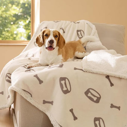Bedsure Waterproof Dog Blankets for Large Dogs - Soft Print Sherpa Fleece Pet Cat Blanket Washable for Couch Protection, Cozy Plush Reversible Throw Furniture Protector, 40"X50", Beige